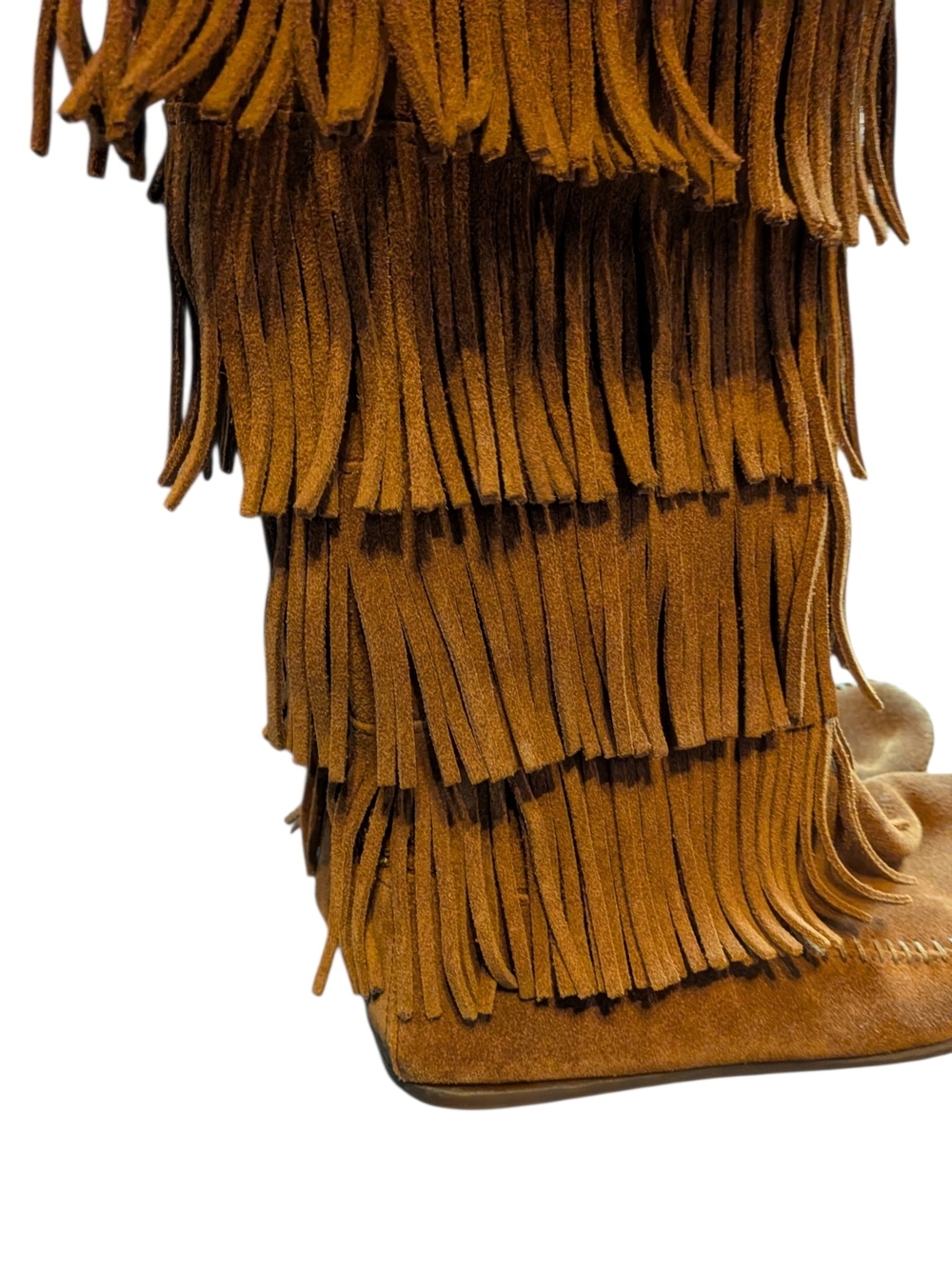 Minnetonka Chestnut Fringe Suede Knee Boots - Picture 4 of 16